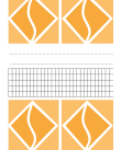 Omslag bestående av vita och orange geometriska figurer separerade av ett fält med svarta rutor och linjer mot vit bakgrund.