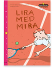 Mira kastar sig efter bollen med ett racket i handen.