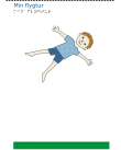 En pojke med rött hår och blåa kläder flyger ovanför en gräsplätt.