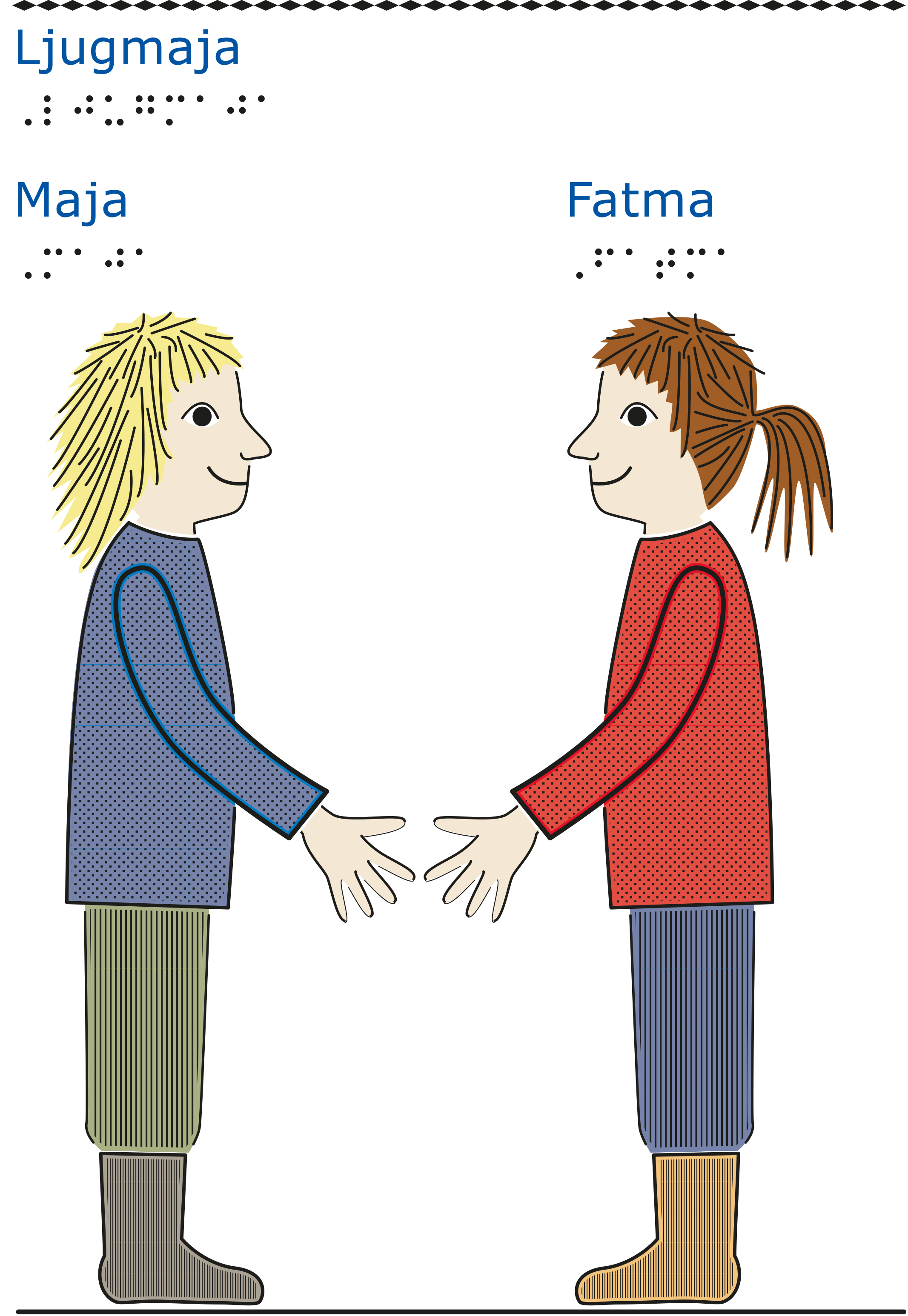 Två flickor står mittemot varandra och håller ut varsin hand.