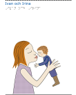 En kvinna håller upp ett litet barn för att pussas.