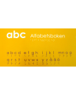 Omslag abc Alfabetsboken, gul bakgrund med alfabetets bokstäver i punktskrift.