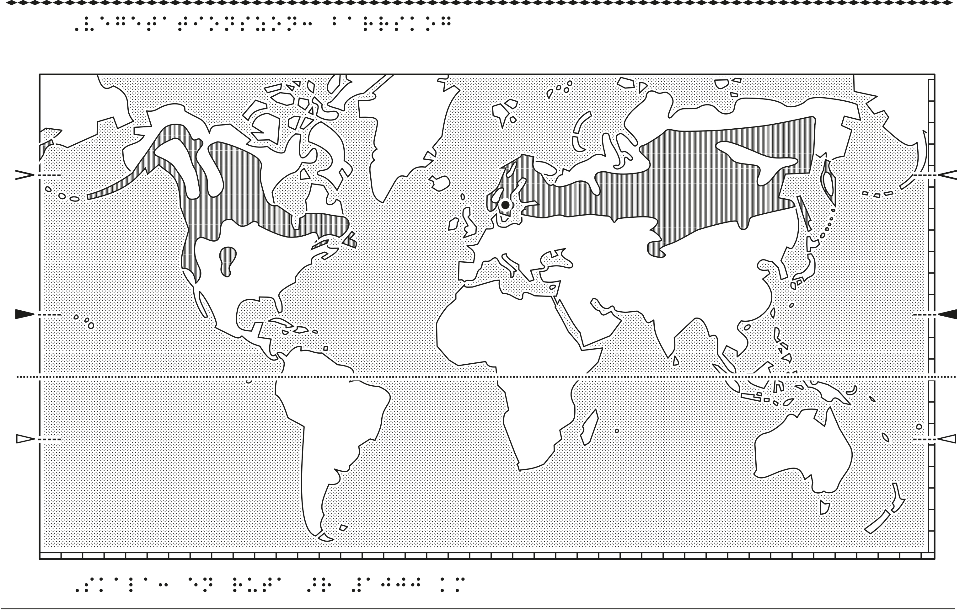 Världskarta i relief med barrskog markerat.