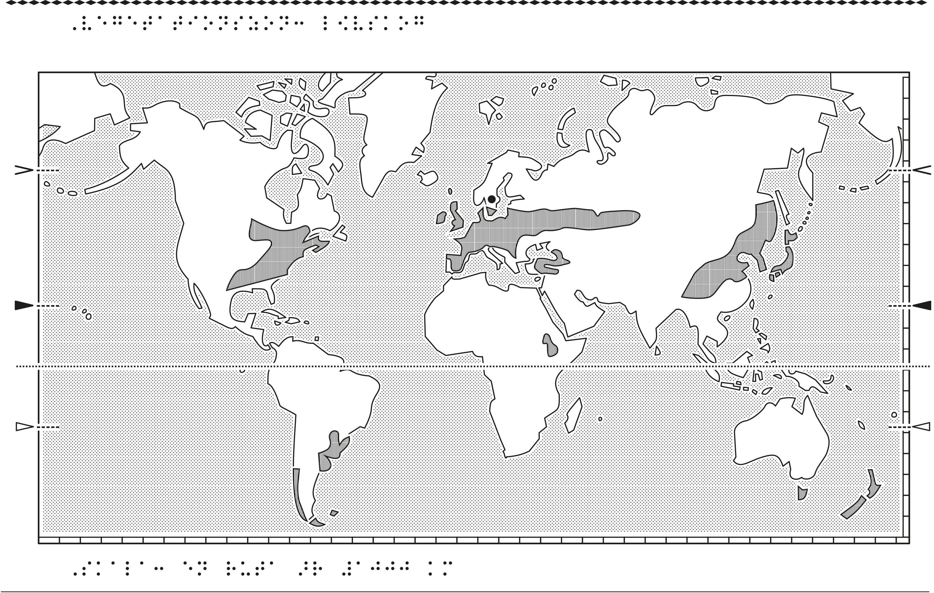 Världskarta i relief med lövskog markerat.