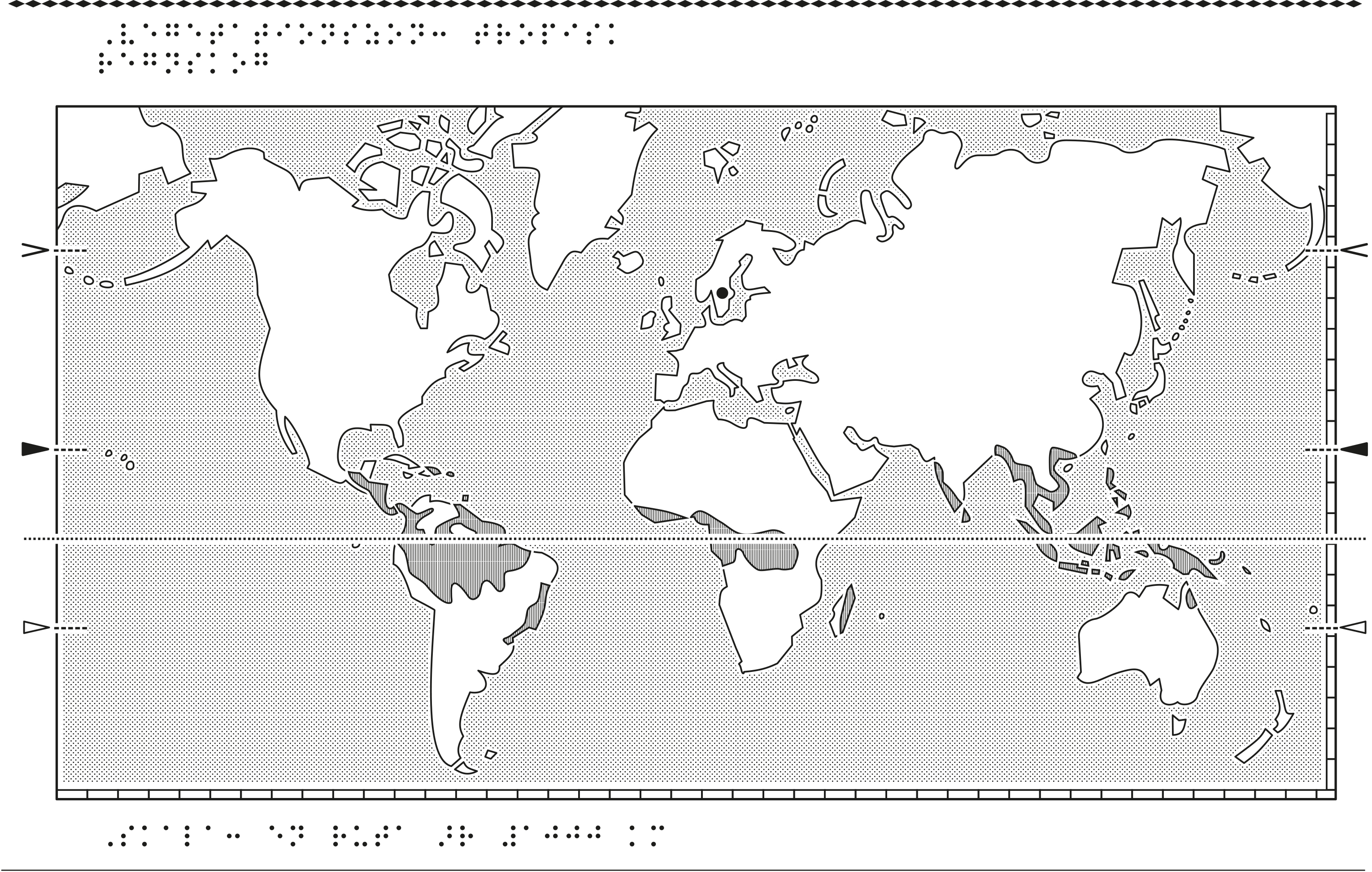 Världskarta i relief med regnskog markerat.