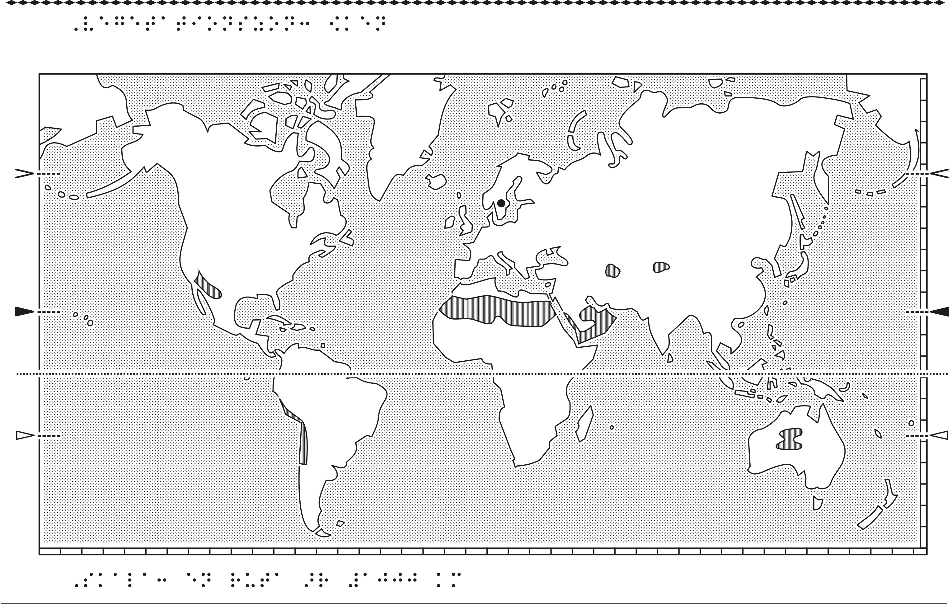 Världskarta i relief med öken markerat.