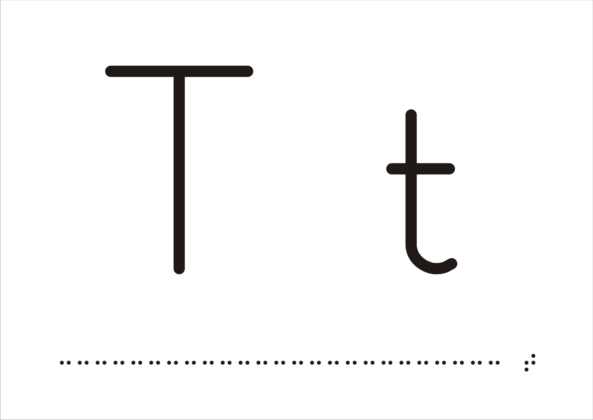 Stort T och litet T på vit bakgrund understruket av punktskrift.