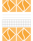 Omslag bestående av geometriska figurer i vitt mot orange separerade av ett rutat fält och två streckade linjer mot en vit bakgrund.