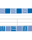 Omslag bestående av vita och blå mönster liknande krusningar på en vattenyta separerade av ett fält med svarta linjer mot en vit bakgrund.