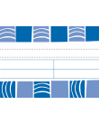 Omslag bestående av vita och blå mönster liknande krusningar på en vattenyta separerade av ett fält med svarta linjer mot en vit bakgrund.
