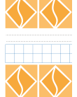 Omslag bestående av vita och orange geometriska figurer separerade av ett fält med blå rutor och svarta linjer mot vit bakgrund.