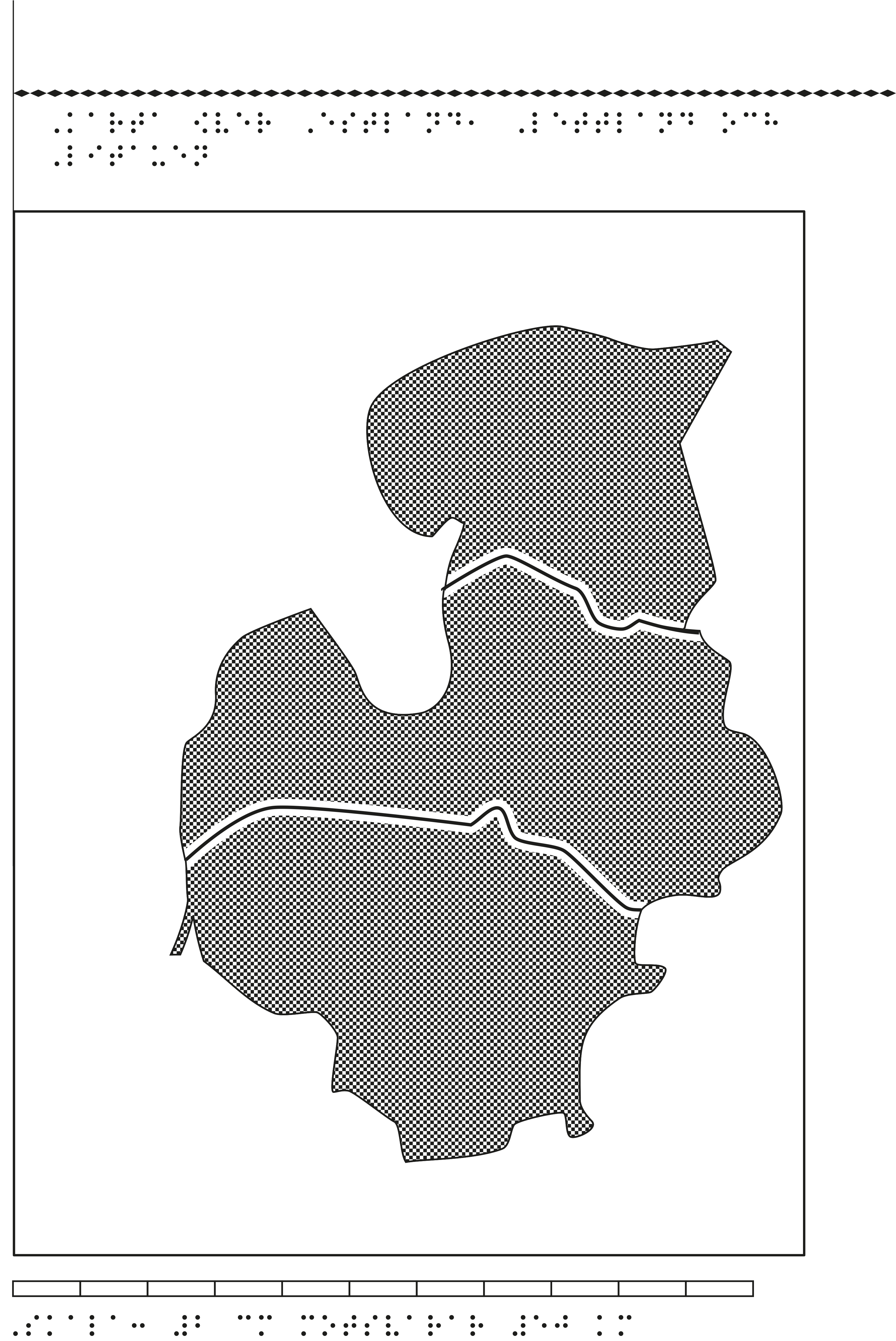 Karta av Estland, Lettland och Litauen i relief med tillhörande punktskrift.