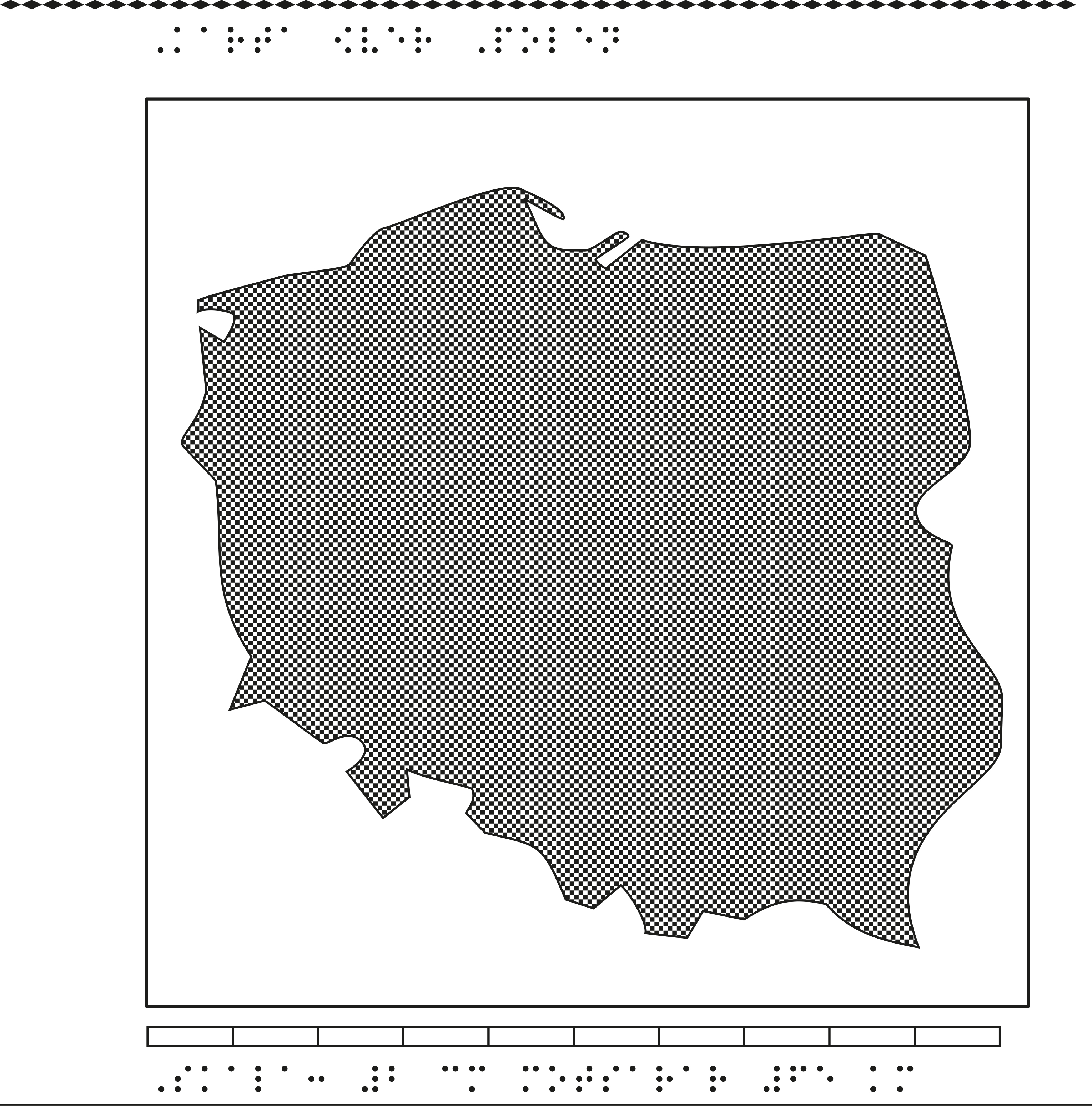 Karta av Polen i relief med tillhörande punktskrift.