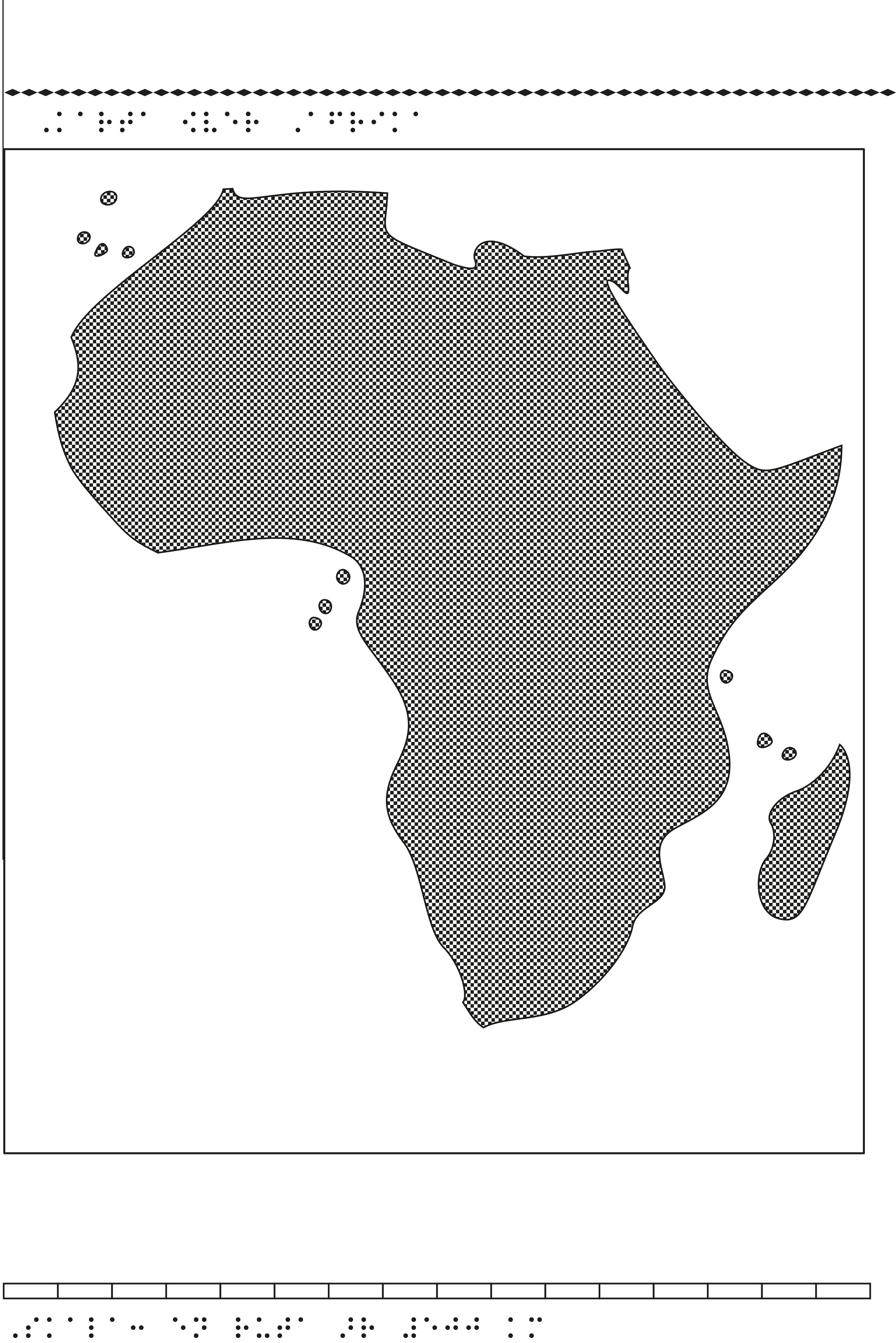 Karta av Afrika i relief med tillhörande punktskrift.