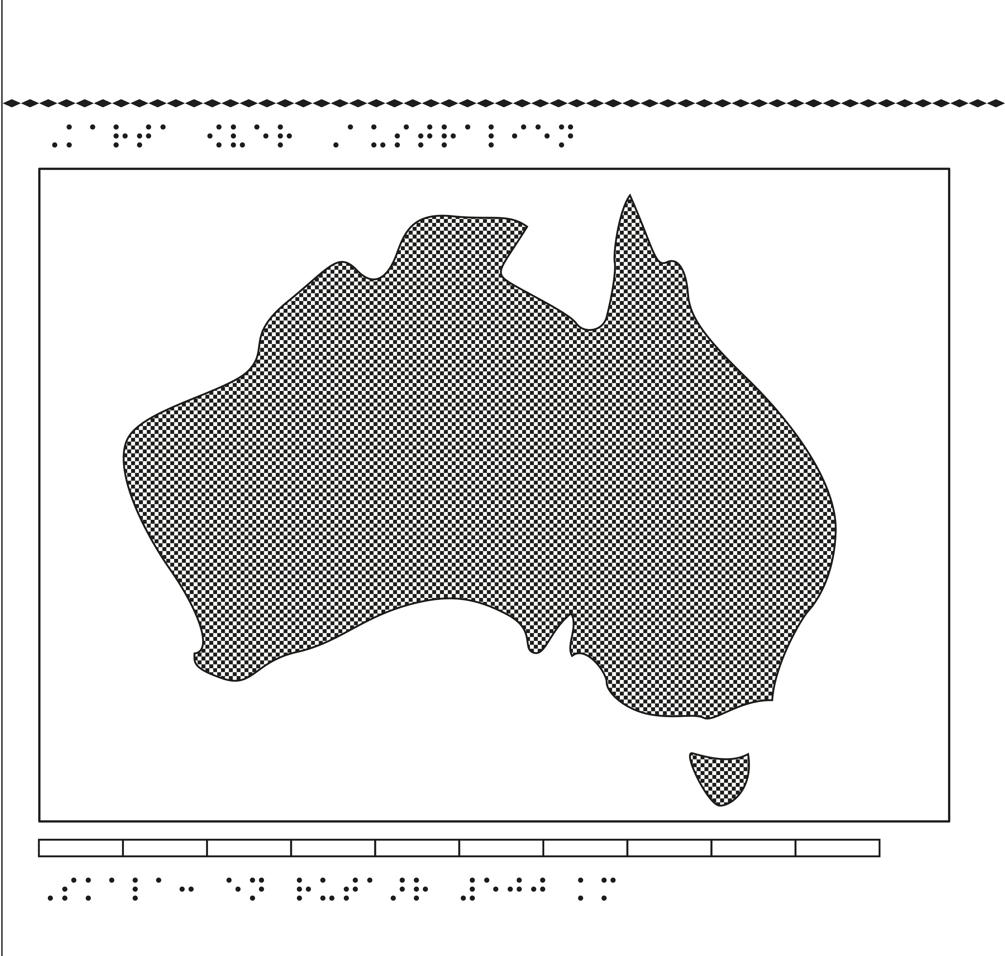Karta av Australien i relief med tillhörande punktskrift.